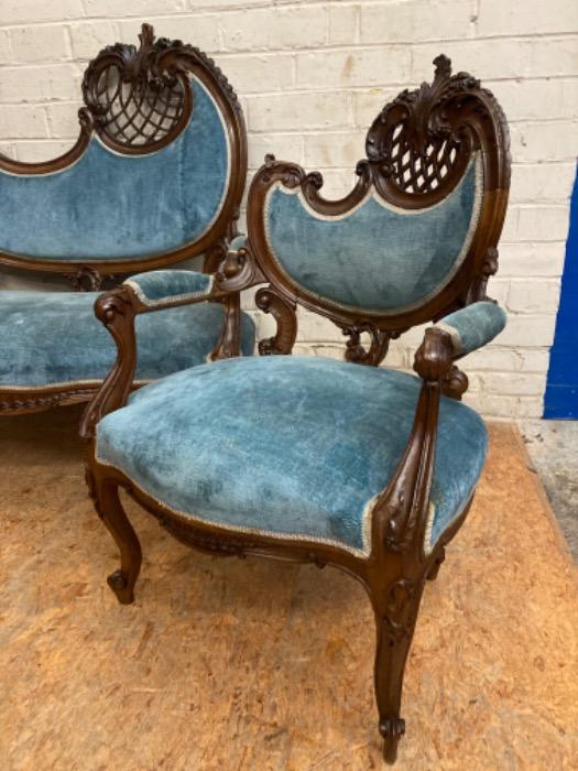 3 pc Louis XV sofa set in walnut