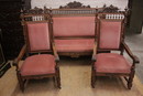 Renaissance style Sofa set in Walnut, France 19th century