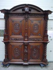 monumental oak castle cabinet circa 1880