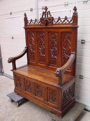 walnut gothic hall bench 19th century