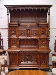 MONUMENTAL 22 PC SOLID WALNUT RENAISANCE FRENCH DINNING SET 19TH CENTURY CABINET IS 126 INCH TALL