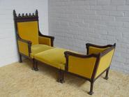 3 pc walnut gothic chaisse longue 19th century 83 l x 51 t x 29.5 w (inch)