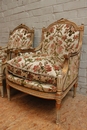 Louis XVI style sofa set in paint & gilt wood, France 1900