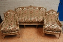 Louis XVI style sofa set in paint & gilt wood, France 1900