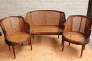 3pc walnut cained Louis XVI sofa set