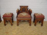 oak gothic arm chair +  2 stools