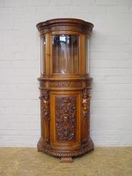 Walnut figural bombay renaissance display cabinet 19th century