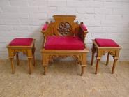 oak gothic arm chair +  2 stools 19th century