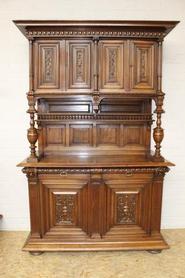 Solid walnut Henri II cabinet and server 19th century