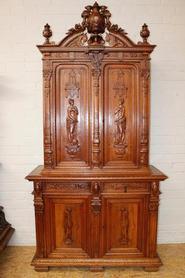 walnut figural renaissance cabinet 19th century