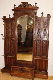 monumental walnut renaissance hall tree with planter 19th century