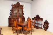 10pc oak hunt figural bombay dinning set 19th century