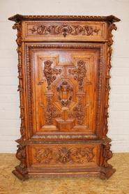 Oak renaissance cabinet with drawers inside 19th century