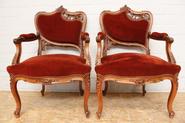 pair of walnut Louis XV arm chairs 19th century