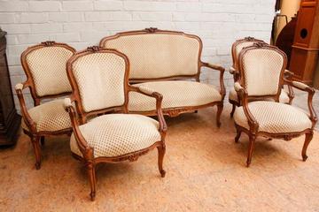 5 Pc. Walnut Louis XV sofa set 19th century.