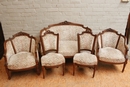 Louis XVI style sofa set in Walnut, France 19th century