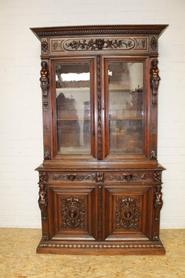 Figural oak hunt cabinet 19th century