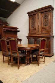 9pc solid walnut Henri II monumental dinning set 19th century