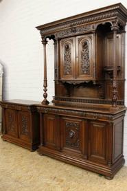 Solid walnut Henri II cabinet and server 19th century 