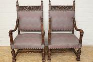 Pair of walnut renaissance arm chairs