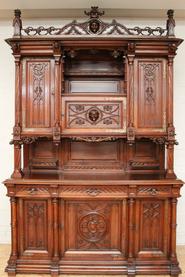 Walnut monumental Gothic cabinet 19th century