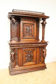 Walnut figural renaissance cabinet 19th century