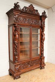 Italian Figural walnut renaissance display cabinet 19th century