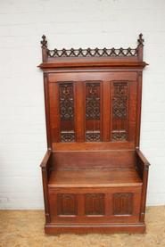 Oak gothic hall bench