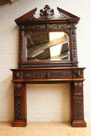 monumental walnut Henri II fire mantle 19th century