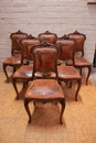 Louis XV style Chairs in walnut and leather, France 19th century
