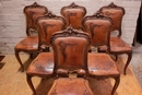 Louis XV style Chairs in walnut and leather, France 19th century