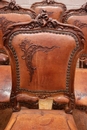 Louis XV style Chairs in walnut and leather, France 19th century