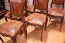 Louis XV style Chairs in walnut and leather, France 19th century