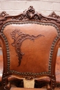 Louis XV style Chairs in walnut and leather, France 19th century
