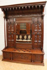 Monumental oak hall bench/ hall tree/ umbrella stand 19th century