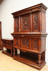 Solid walnut Henri II cabinet + server 19th century