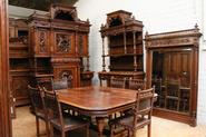 Walnut, 10 pc. monumental Henri II dining set 19th century