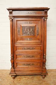 Walnut inlay secretary desk with marble top 19th century