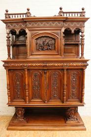 Solid walnut Henri II cabinet 19th century