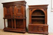 Walnut Renaissance Henri II credence and open bookcase 19th century