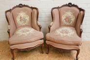 Pair walnut Louis XV Bergeres 19th century