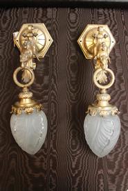 Pair bronze Gothic wall sconses 19th century