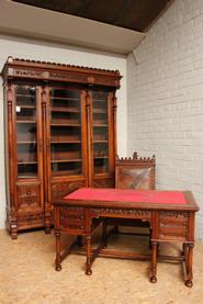 3 pc. Walnut Gothic office set 19th century