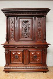 Solid walnut Henri II cabinet and server 19th century