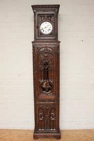 Oak Gothic grandfathers clock 19th century