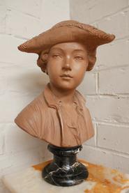 Tera cota statue signed by Houdon on marble base