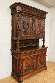 Walnut Henri II cabinet with indians 19th century