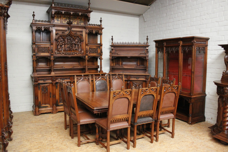 14 Pc High Quality Monumental Walnut Gothic Dining Room 19th Century Houtroos Recent Added Items European Antiques Decorative