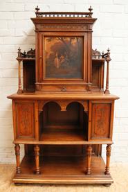 Walnut Henri II cabinet with romantic painting 19th century