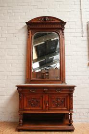 Walnut Henri II server with marble and mirror 19th century